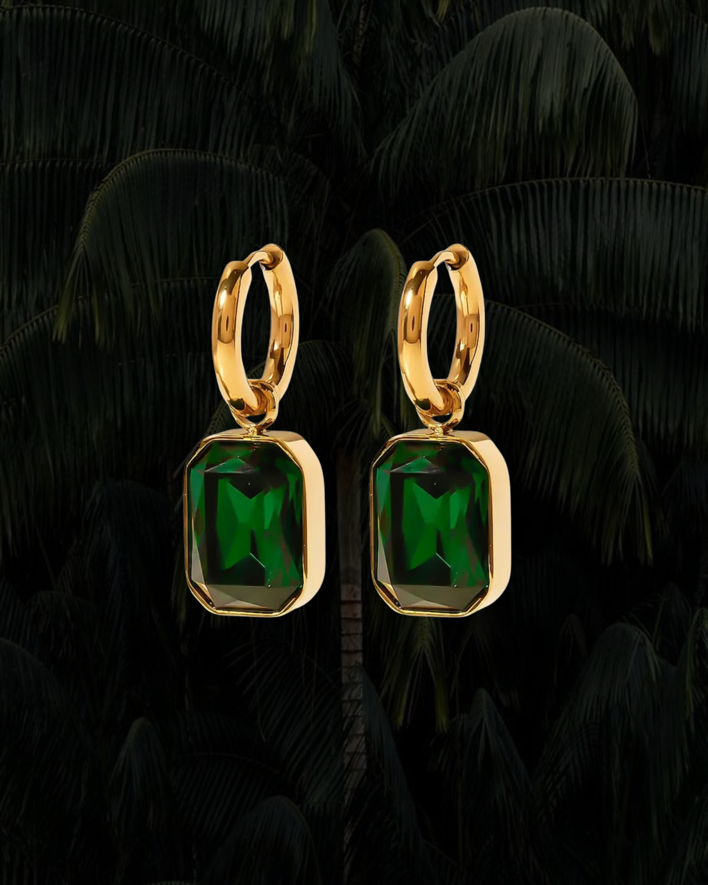 Emerald Gem Drop Hoop Earrings